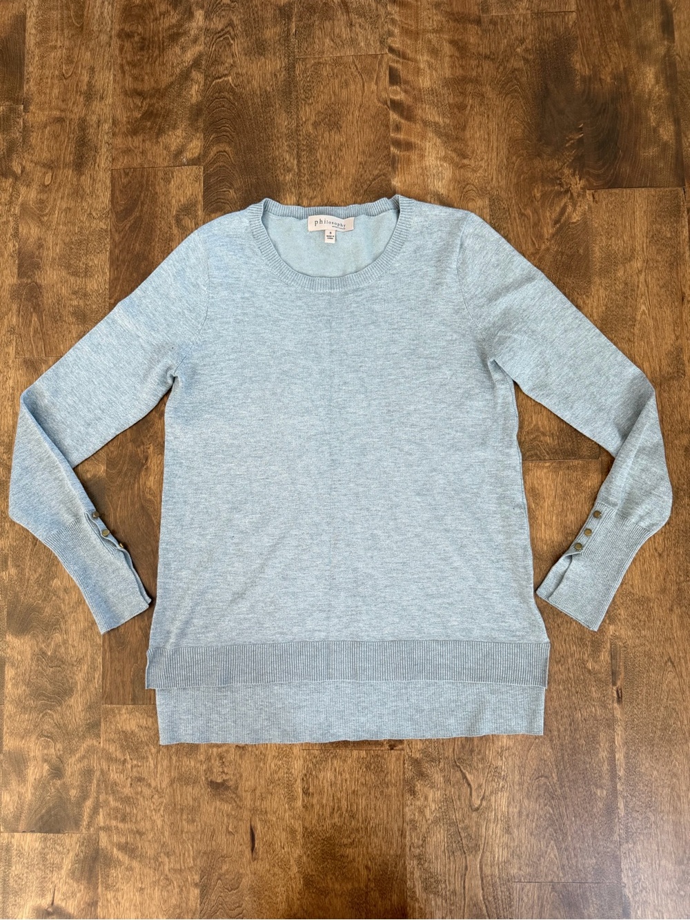 Philosophy Light Grey Crewneck Sweater with Sleeve Buttons